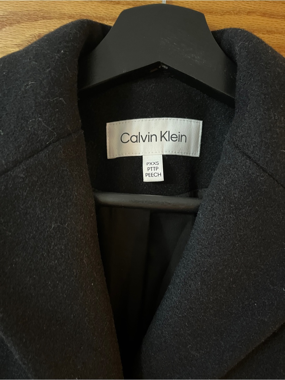 Calvin Klein Black Wool-Blend Pea Coat - Picture 3 of 5